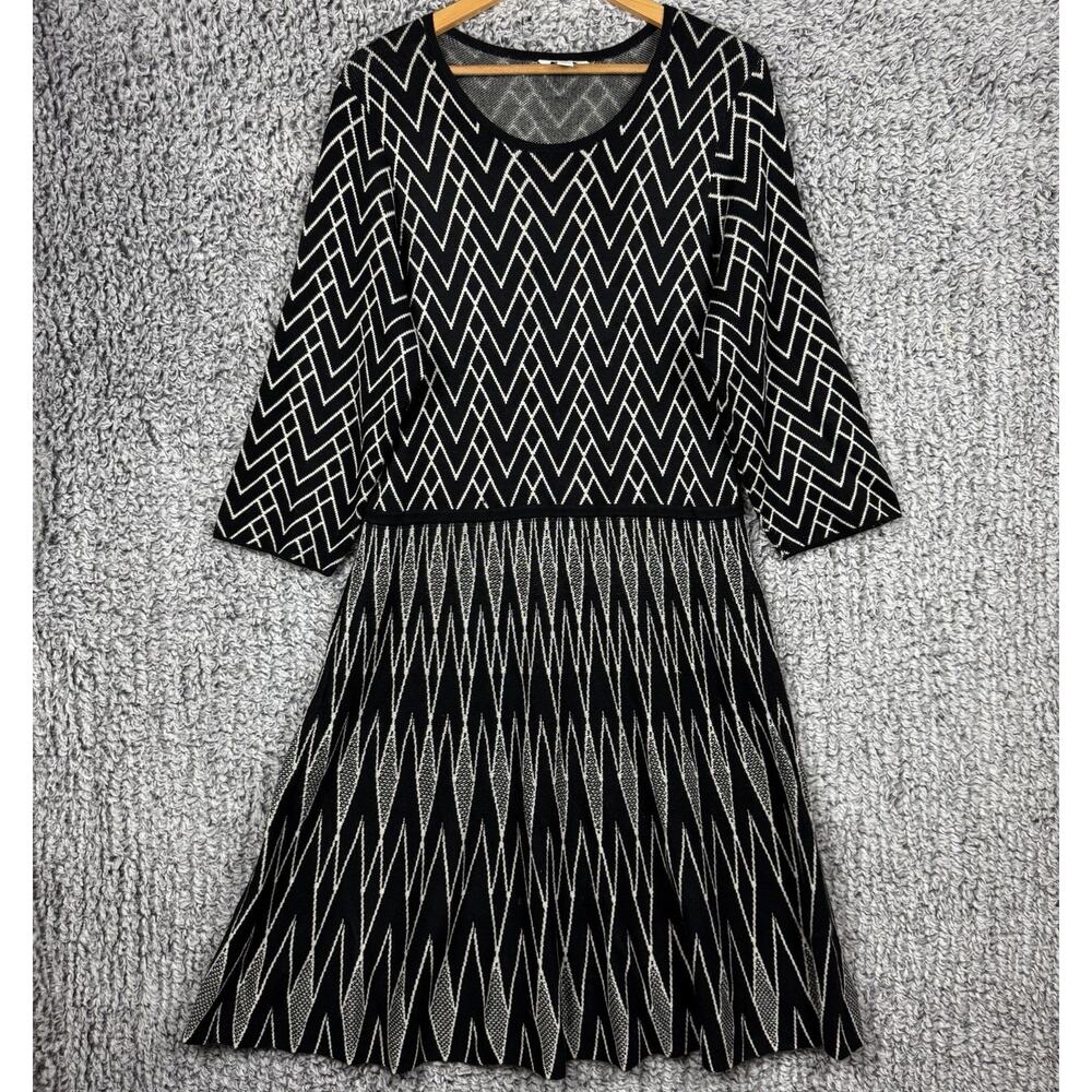 Cato Black and White Sweater Dress Women's Size 18/20 3/4 Sleeve Midi